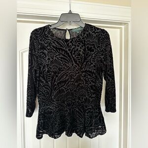 Lauren Ralph Lauren Floral Velvet Top Black Size M